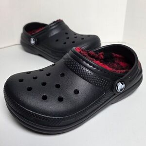 CROCS Kids Black Slippers with Red Lining